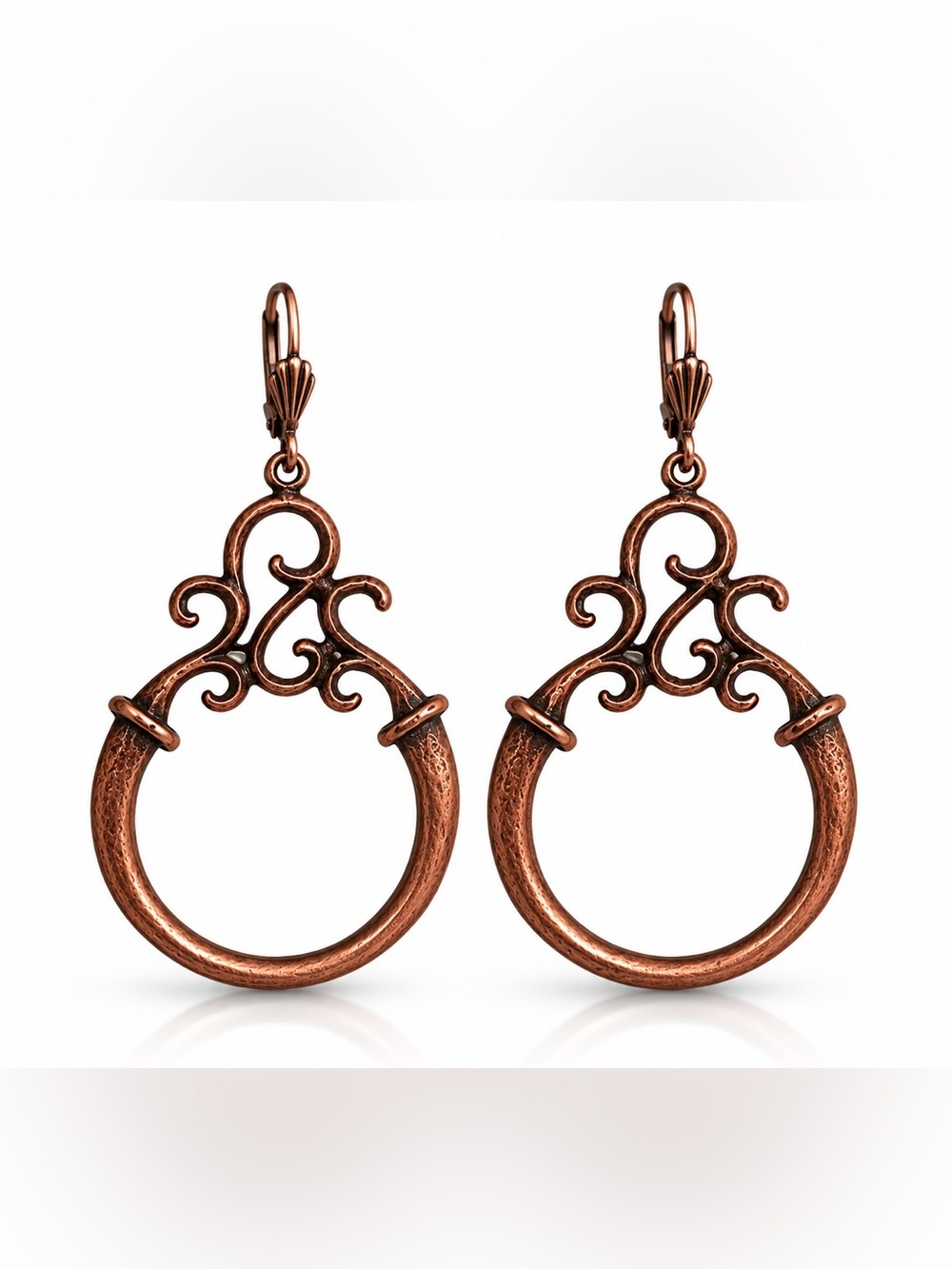 Copper Scrollwork Hoop Earrings - Statement Boho Jewelry - Picture 5 of 6